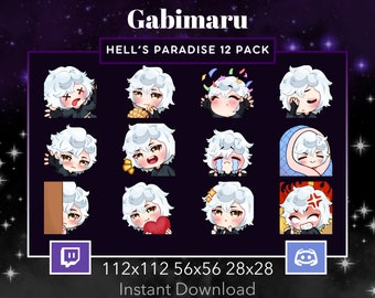 Hell's Paradise Gabimaru Emote 12 Pack, Bundle for Twitch, Discord. Anime, Manga, Samurai, Ninja, Stream, Love, Lurk, Hype, Dead, Popcorn