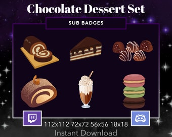 Chocolate Cafe Dessert Set Loyalty Sub Bit Badges, Twitch, Discord, Emote, Kawaii , Stream Assets, Cake, Milkshake, Macarons, Sweets, Candy