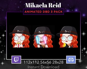 Mikaela Reid DBD Animated Emote 3 Pack, Bundle Twitch, Discord. Dead By DayLight, Horror, Scary, Stream, Popcorn, GlowStick, Hype, Cry, Sad