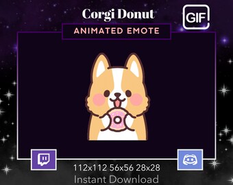 Corgi Dog Eating Donut, Animated,Gif, Twitch, Discord, Stream, Emote, Kawaii, Cute, Animal, Funny, Meme,