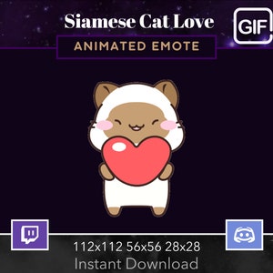 Siamese Cat Love, Animated,Gif, Twitch, Discord, Stream, Emote, Kawaii, Cute, Animal, Funny, Meme, Eating Heart, zdjęcie 1