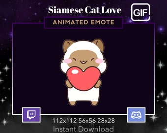 Siamese Cat Love, Animated,Gif, Twitch, Discord, Stream, Emote, Kawaii, Cute, Animal, Funny, Meme, Eating Heart,