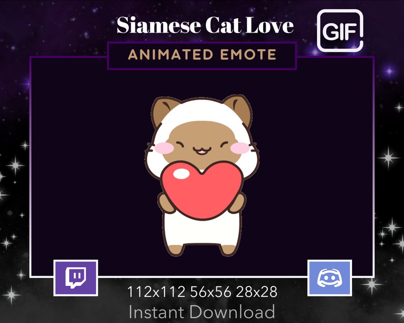 Siamese Cat Love, Animated,Gif, Twitch, Discord, Stream, Emote, Kawaii, Cute, Animal, Funny, Meme, Eating Heart, zdjęcie 1