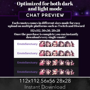 Demon Girl Pack Set Emote, Twitch, Discord, Stream, Manga, Anime, Brown Hair, Pink Eyes, Kawaii , Chibi, Wave, Love, Amazed, Sad, Mad, Lurk zdjęcie 2