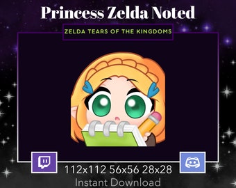 Princess Zelda, Tears Of The Kingdom, Noted, Taking Notes, Emote, Twitch, Discord, Stream,