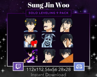 Solo Leveling Sung Jinwoo Emote 9 Pack, Bundle for Twitch, Discord. Anime, Manga, Lurk, Amazed, black hair boy,  Blue eyes