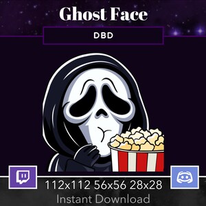 Ghost Face DBD Animated Emote Eating popcorn, Twitch, Discord. Dead By DayLight, Scream, Horror, Mask, Scary, Killer, Knife