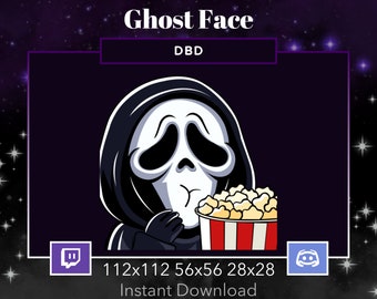 Ghost Face Animated DBD Emote Eating popcorn, Twitch, Discord. Dead By DayLight, Scream, Horror, Mask, Scary, Killer, Knife