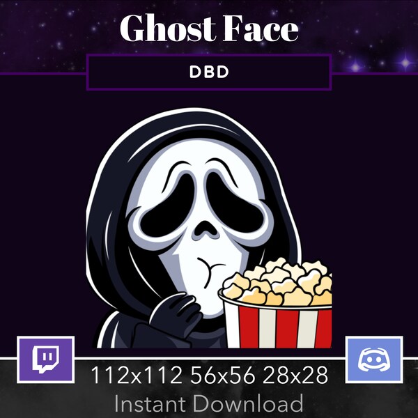 Ghost Face Animated DBD Emote Eating popcorn, Twitch, Discord. Dead By DayLight, Scream, Horror, Mask, Scary, Killer, Knife