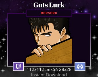 Beserk Guts Lurk Emote for Twitch, Discord. Anime, Manga, Black Hair, Brown Eyes