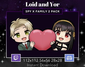 Spy x Family Yor, Loid Emote 2 Pack, Bundle for Twitch, Discord. Anime, Manga, Holding a heart Love
