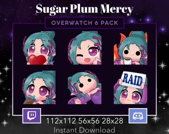 Overwatch,Sugar Plum Mercy Pack, Set, Emote,Twitch, Discord, Stream, Love, Heart, Blah, Taunt, This Is Fine Fire Meme, Boba Tea, Dead, Raid,