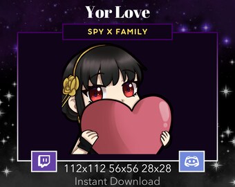 Spy x Family Yor Love Holding a heart Emote for Twitch, Discord. Anime, Manga, Black hair, Red eyes, Assassin