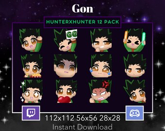Hunter x Hunter Gon Emote 12 Pack, Bundle for Twitch, Discord. Anime, Manga, Lurk, Amazed, Cry, hype, Popcorn, White hair boy,  Blue eyes
