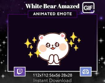 White Bear Amazed, Animated , Gif, WoW, Twitch, Discord, Stream, Emote, Kawaii, Cute, Animal, Funny, Meme, Stars,