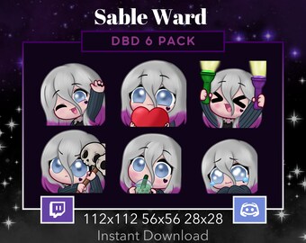 Sable Ward DBD Emote 6 Pack, Bundle Twitch, Discord. Dead By DayLight, Horror, Scary Stream, Wave, Love, Heart, Hype, Flashlight, Bonk, Boba