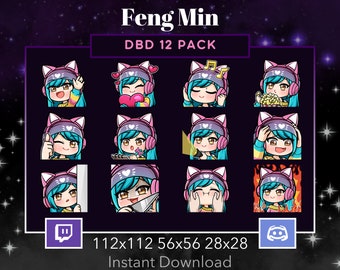 Feng Min DBD Emote 12 Pack, Bundle Twitch, Discord, Dead By DayLight, Horror, Scary Stream, Wave,Love, Vibe, Popcorn, Flashligt,Squish,Noted