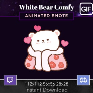 White Bear Comfy, Blankies, Cozy , Love, Heart, Animated,Gif, Twitch, Discord, Stream, Emote, Kawaii, Cute, Animal, Funny, Meme, image 1