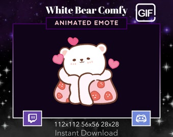 White Bear Comfy, Blankies, Cozy , Love, Heart, Animated,Gif, Twitch, Discord, Stream, Emote, Kawaii, Cute, Animal, Funny, Meme,