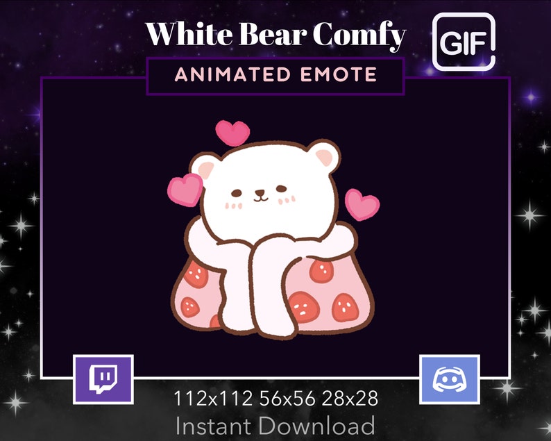 White Bear Comfy, Blankies, Cozy , Love, Heart, Animated,Gif, Twitch, Discord, Stream, Emote, Kawaii, Cute, Animal, Funny, Meme, image 1