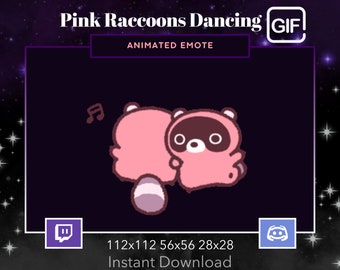 Animated Pink Raccoons, Dancing, Vibing ,Gif, Twitch, Discord, Stream, Emote, Kawaii, Cute, Set, Pack, Animal,