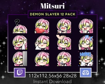 Mitsuri,Love Hashira,12 Pack,Set,Confused,Love,Crying,Giggle,Wave,Loser,Headpat,Music,Lurk,Emote, Twitch,Discord, Stream,Anime,Demon,Manga