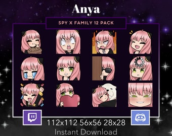 Spy x Family Yor Emote 12 Pack, Bundle for Twitch, Discord. Anime, Manga, Lurk, Amazed, Cry, hype, Love, Cozy Popcorn, Pink hair, Green eyes