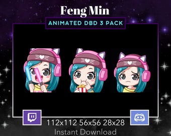 Feng Min DBD Animated Emote 3 Pack, Bundle Twitch, Discord. Dead By DayLight, Horror, Scary, Stream, Popcorn, GlowStick, Hype, Cry, Sad