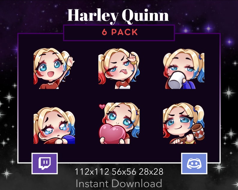 Miss Harley, 6 Pack, Bundle, Movie, Set, Emote, Wave, Loser, Bla, Cup Of Coffe, Sad, Crying, Love, Heart, Bonk, Twitch,Discord, Stream,P2U zdjęcie 1