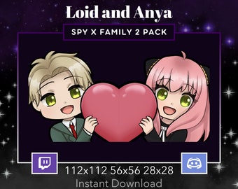 Spy x Family Anya, Loid Emote 2 Pack, Bundle for Twitch, Discord. Anime, Manga, Holding a heart Love