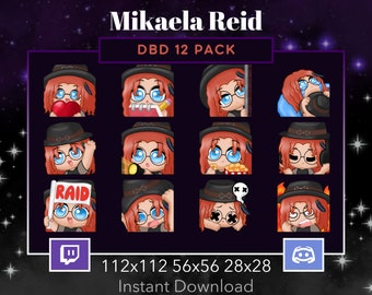 Mikaela Reid, DBD, Emote 12 Pack, Bundle Twitch,Heart,Noted,Lurk,Crying,Wave,Flashlight,Popcorn,Music Discord,Dead By DayLight,Horror,Scary,