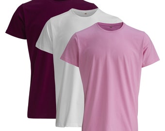 Cotton Unisex T-Shirt Set: Plum, White, Pink - Everyday Soft Tees