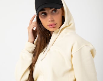 Sudadera básica de algodón con cremallera: Chaqueta ligera color crema