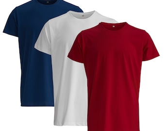 Red, White & Navy Cotton T-Shirt Set: Unisex Crew Neck - 3 Pack