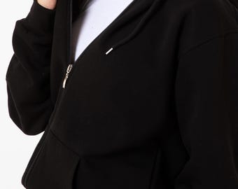 Black Unisex Zip Hoodie – 100% Cotton