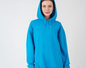 Turquoise Blue %100 Cotton Hoodie: Unisex Soft Sweatshirt