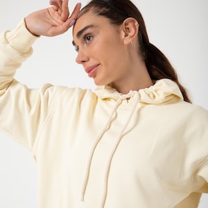 Natuurlijke crème 100% katoenen unisex hoodie - Zacht, eenvoudig ontwerp voor elke dag Comfortabele trui - Basic hoodies voor dames en heren
