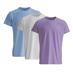Lot de 3 t-shirts unisexes 100 % coton haut de gamme - Coupe classique à col rond - Lot de t-shirts de différentes couleurs pour femme et homme - T-shirt unisexe lilas