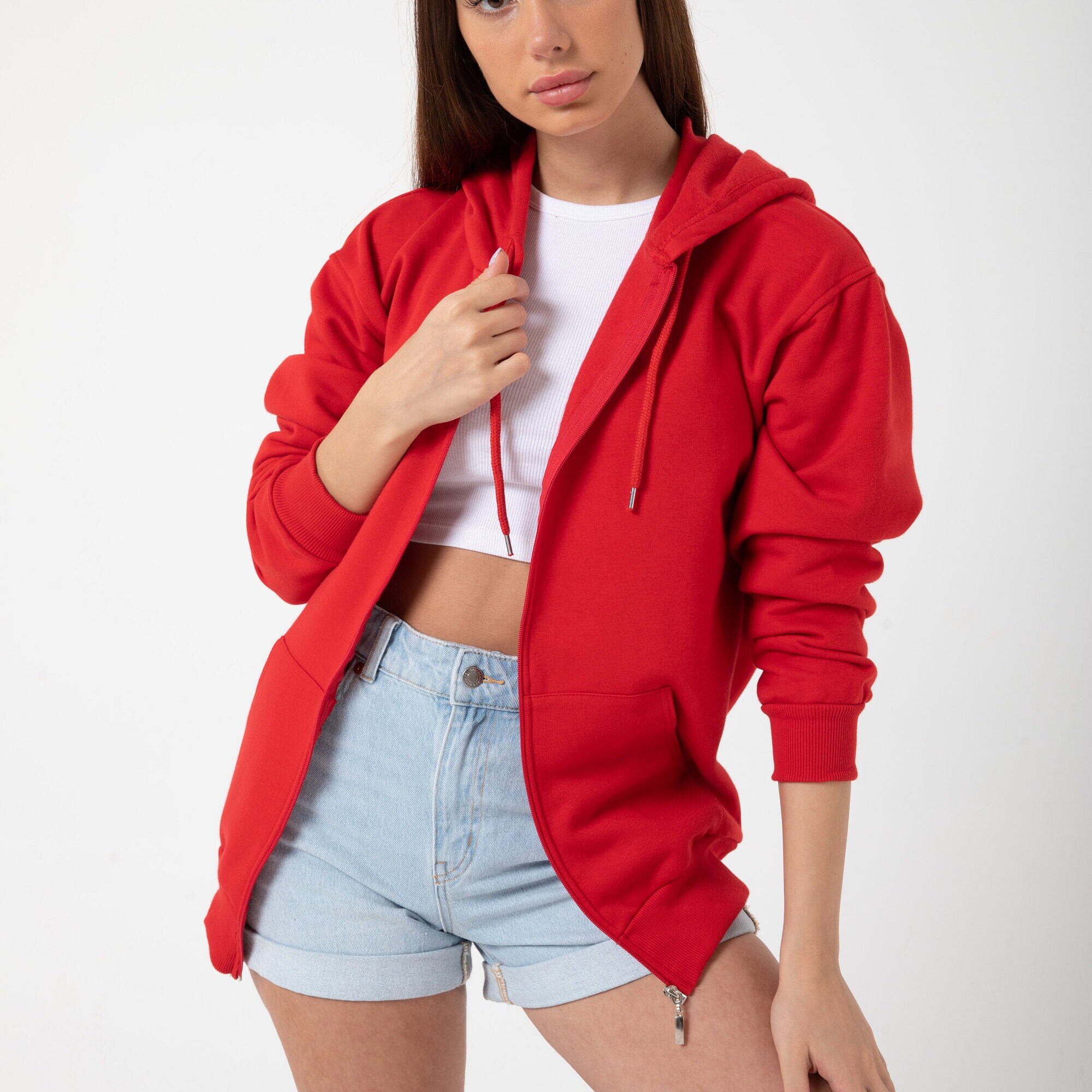 信頼も高い 100% Cotton Red Zip Hoodie: Perfect Holiday Gift for Warmth Clothing