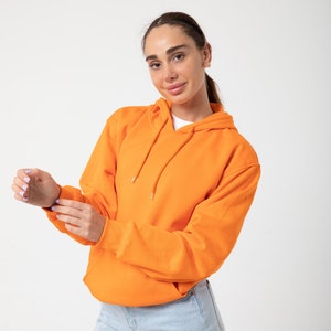 Unisex 100% Pure Cotton Orange Blank Hoodie. Basic Soft Cotton Pullover Hooded. Trendy Sweatshirt Hoodie For Women. Casual Hoodies for Men.