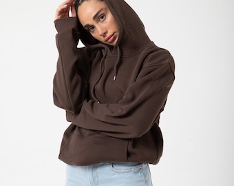Unisex Dark Brown 100% Cotton Hoodie with a Pure and Eco-Friendly Touch - Bistre Pullover Sweatshirt - Cafe Noir Color Thick Casual Top