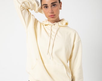 Cream Cotton Hoodie: Unisex Soft Pullover Sweatshirt