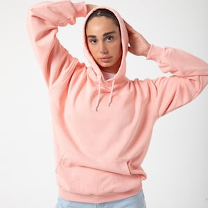 Basic Light Peach 100% Cotton Unisex Hoodie - Soft, Simple Design for Everyday Comfort - Salmon Pink Unprinted Hoodies for Women and Men