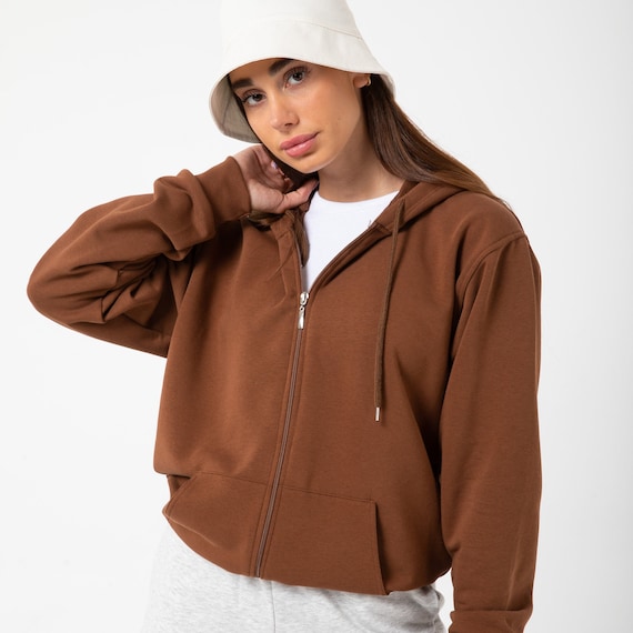 Brown Cotton Zip Hoodie: Soft Unisex Sweatshirt - Etsy