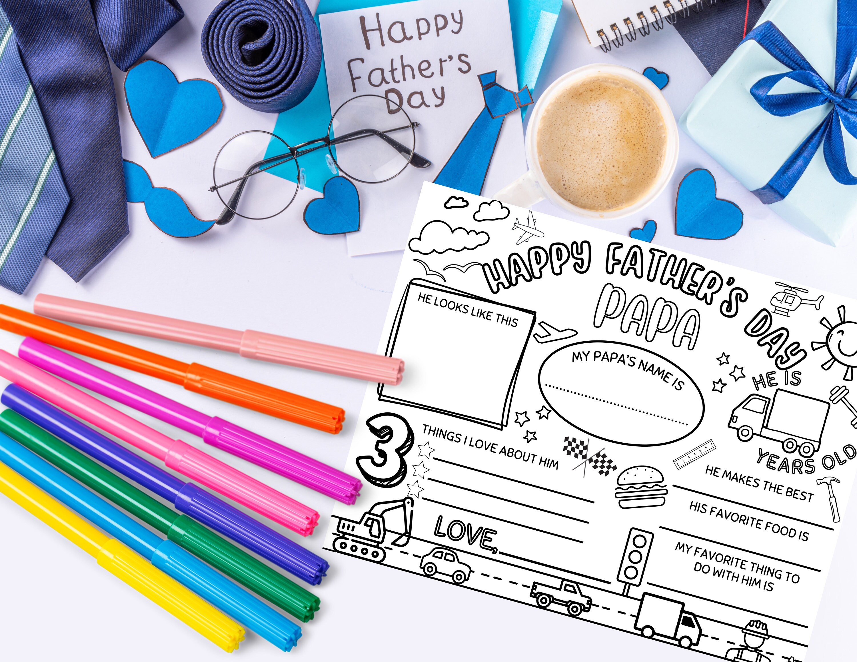 Papa Happy Father's Day Printable Kids Coloring Fillable Printable ...