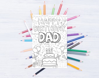 Happy Birthday Dad Coloring Card for Kids Printable Instant Digital Download