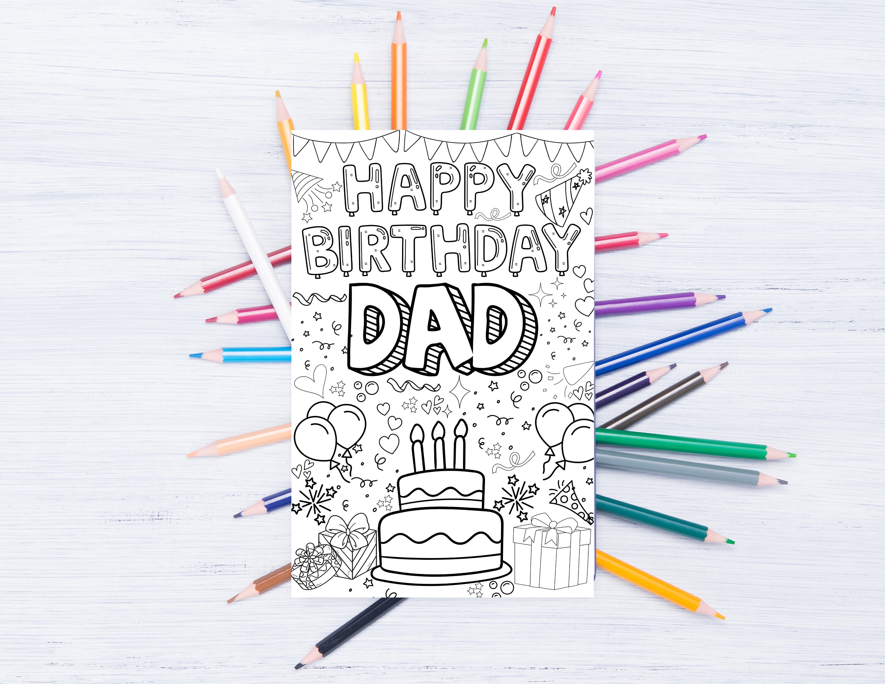 Happy Birthday Dad Coloring Card for Kids Printable Instant Digital ...