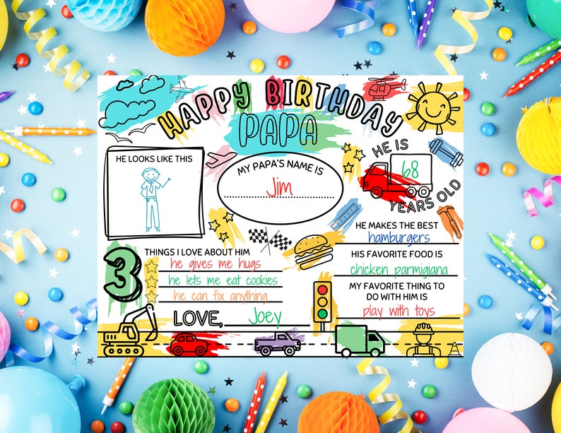Papa Happy Birthday Printable for Kids Coloring - Fillable Instant ...
