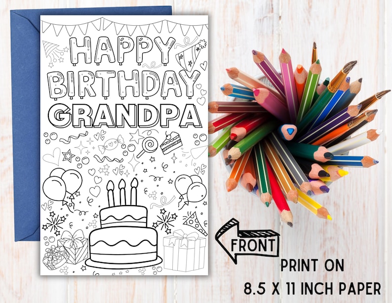 Happy Birthday Grandpa BUNDLE Coloring Card for Kids & Printable ...