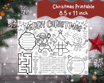 Christmas Kids Activity Sheet: Coloring Placemat (Digital Download)